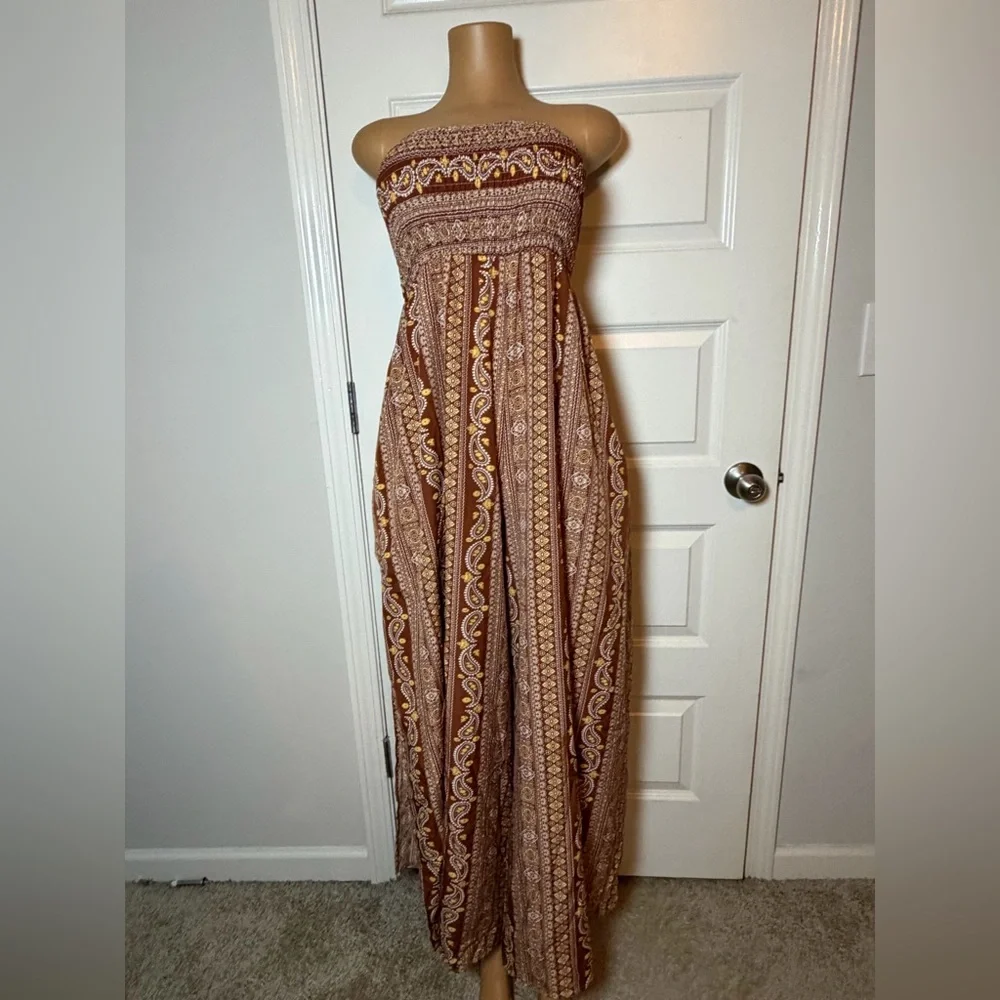 SHEIN Brown Printed Tube Top Jumper with High Side Slit on Both Sides - Picture 2 of 4